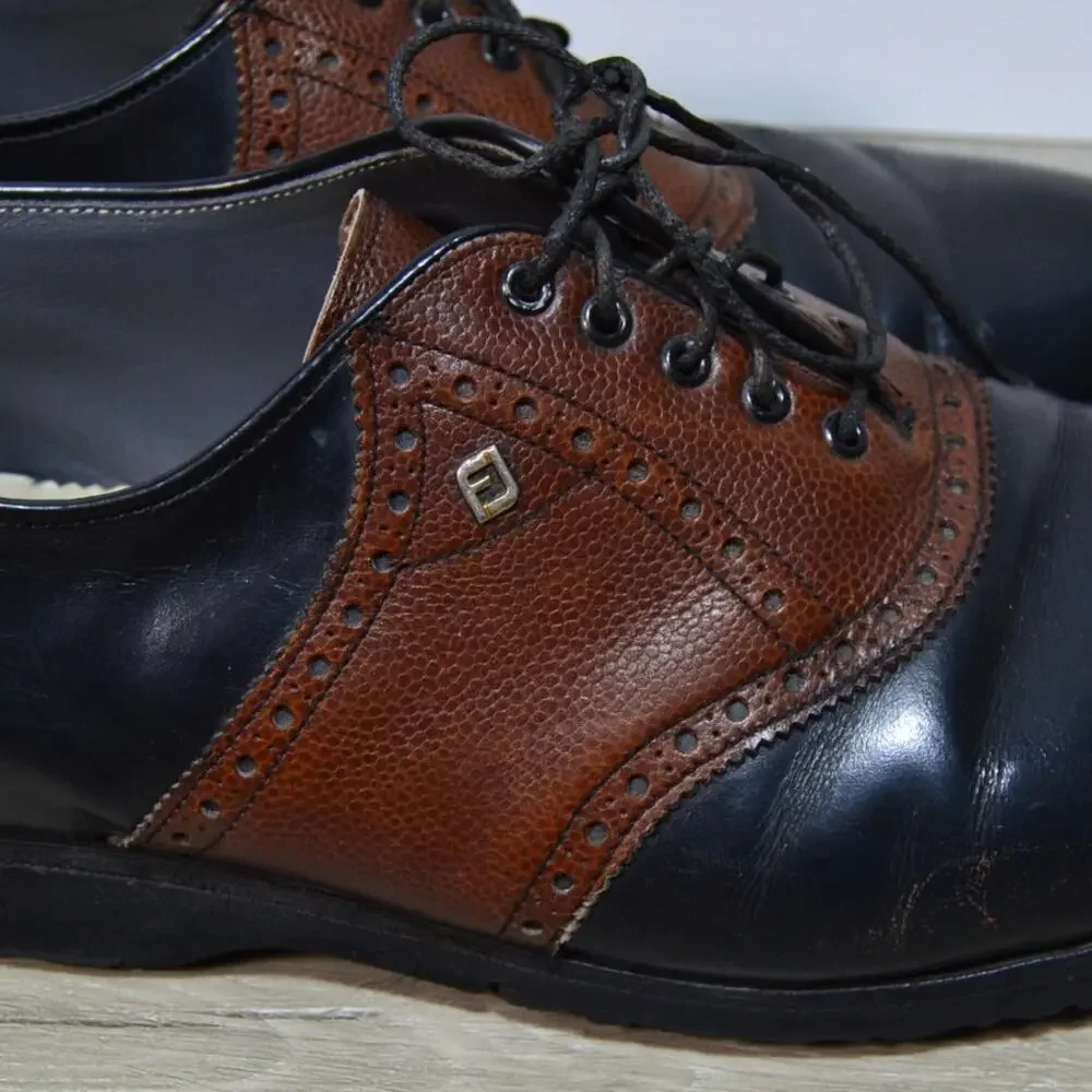 Footjoy Classics Men's Leather Black & Brown Wingtip Oxfords Size 11 EE Golf